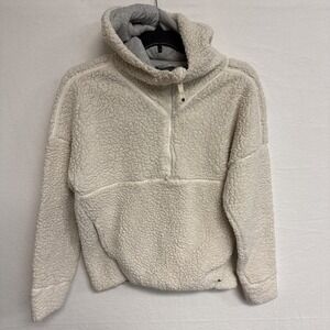 Prana Womens Size M Permafrost Half Zip Sherpa Hoodie Jacket -Lined-Off White